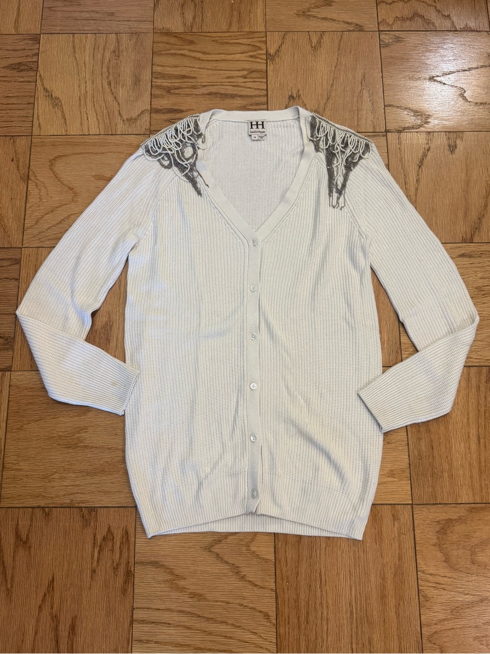 Haute Hippie Jeweled Cream Buttoned Cardigan